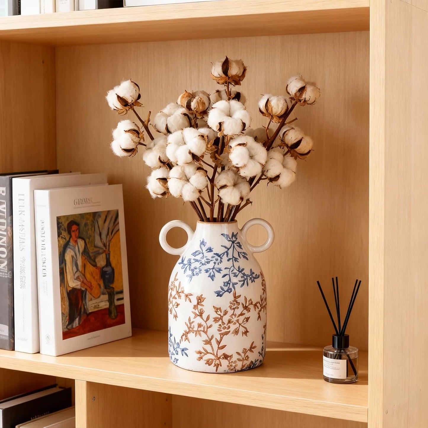 Ceramic Vase / Nordic Boho Small Vases Side Table Flower Centerpiece / Blue Floral