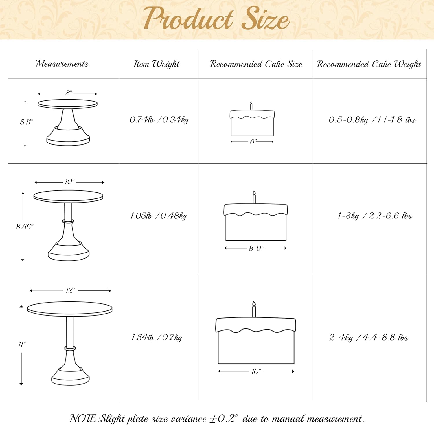 HBlife 3 PCS Gold Cake Stand Set (8"/10"/12" Cake Plate), Metal | Interchangeable Bases&Plates, Dessert Table Display