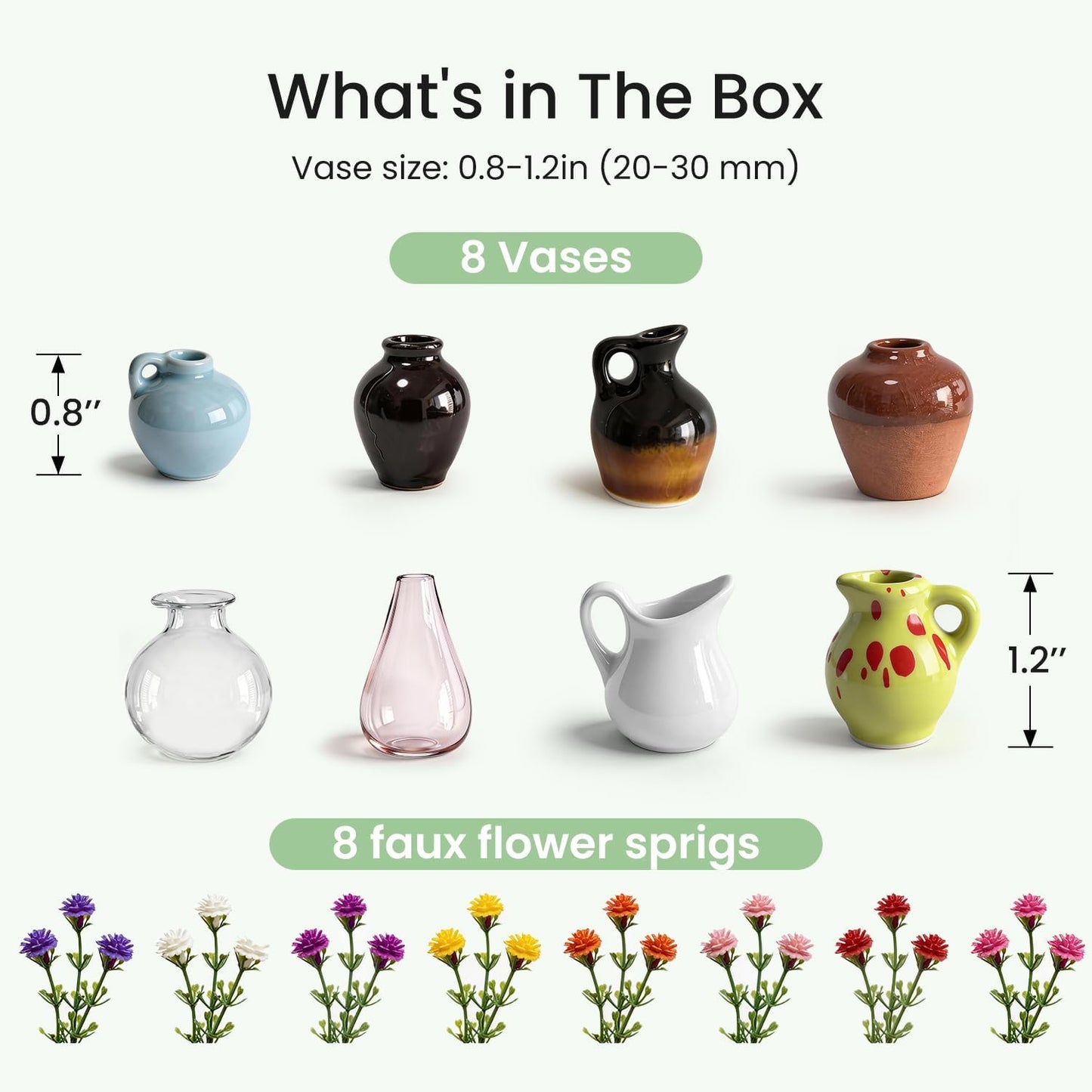 Mini Ceramic Vase Magnets for Fridge / Set of 8
