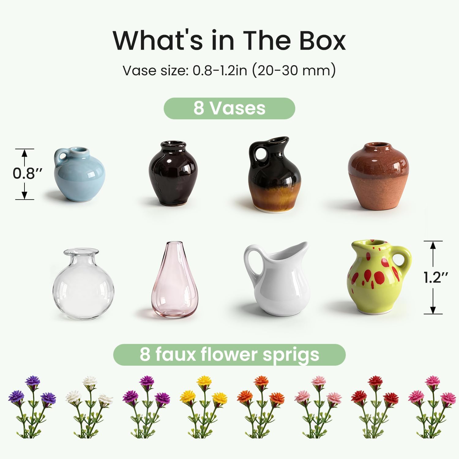 Mini Ceramic Vase Magnets for Fridge / Set of 8