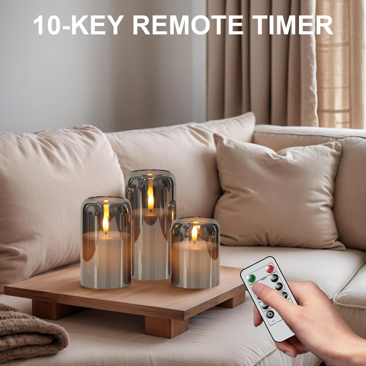 GenSwin Black Glass LED Flameless Candles with Remote Timer | Battery Operated Candles with Flickering, Real Wax Pillar