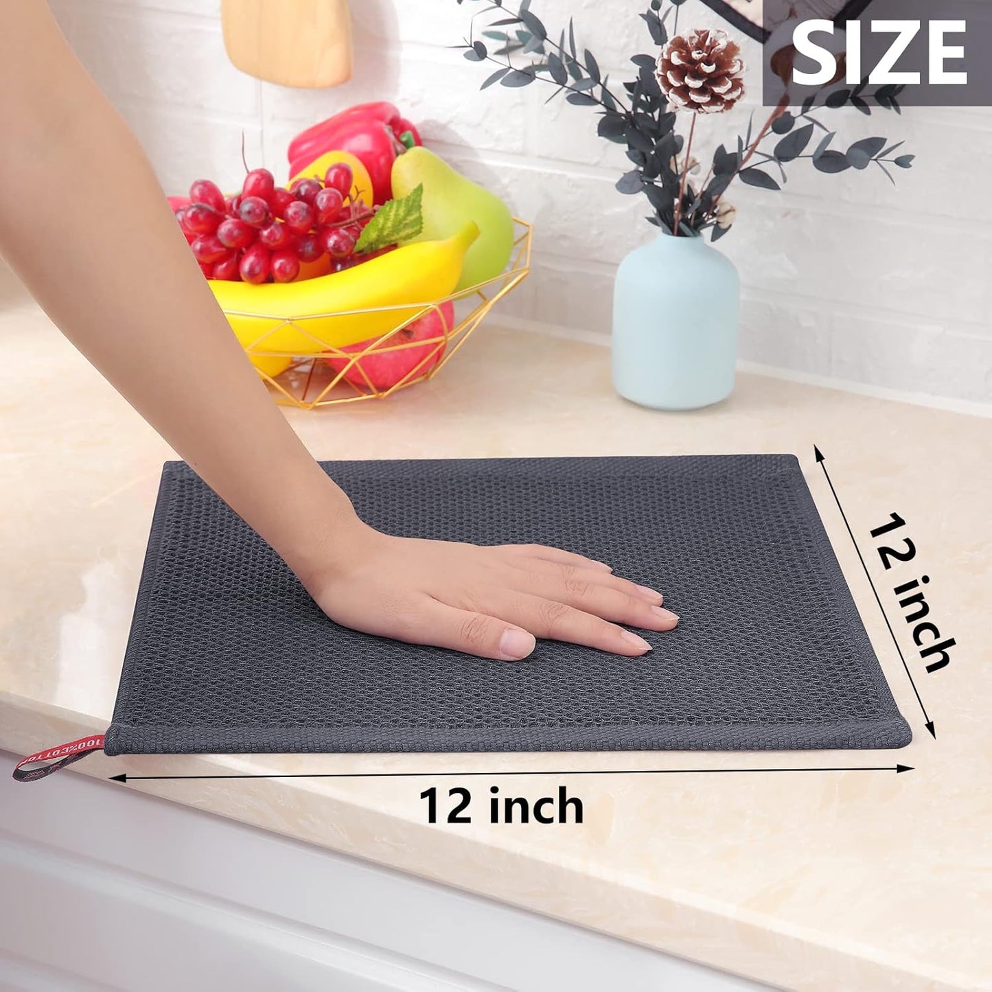 Homaxy 100% Cotton Waffle Weave Kitchen Dish Cloths 8-Pack, Multicolor | 12 x 12 Inches, Ultra Soft Absorbent Dish