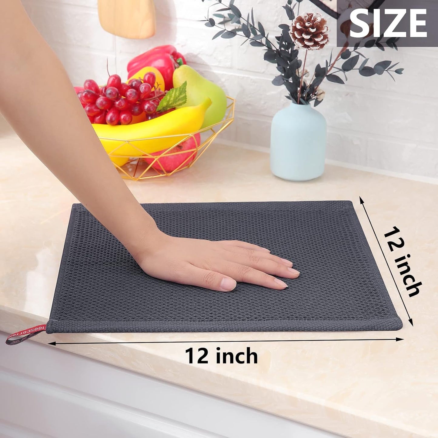 Homaxy 100% Cotton Waffle Weave Kitchen Dish Cloths 24-Pack, Dark Grey | 12 x 12 Inches, Ultra Soft Absorbent Dish