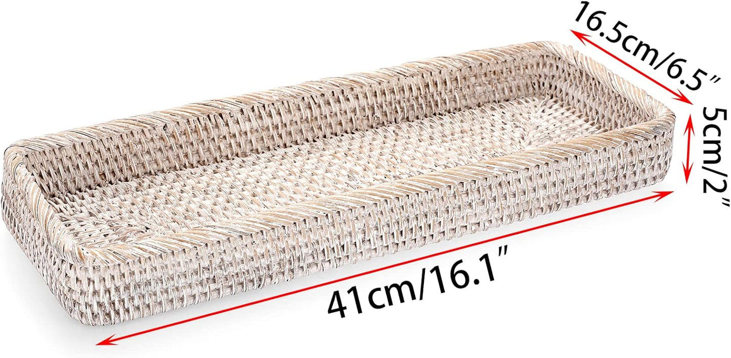 Rattan Bathroom Vanity Tray / White / 16 x 6.5 x 1.8