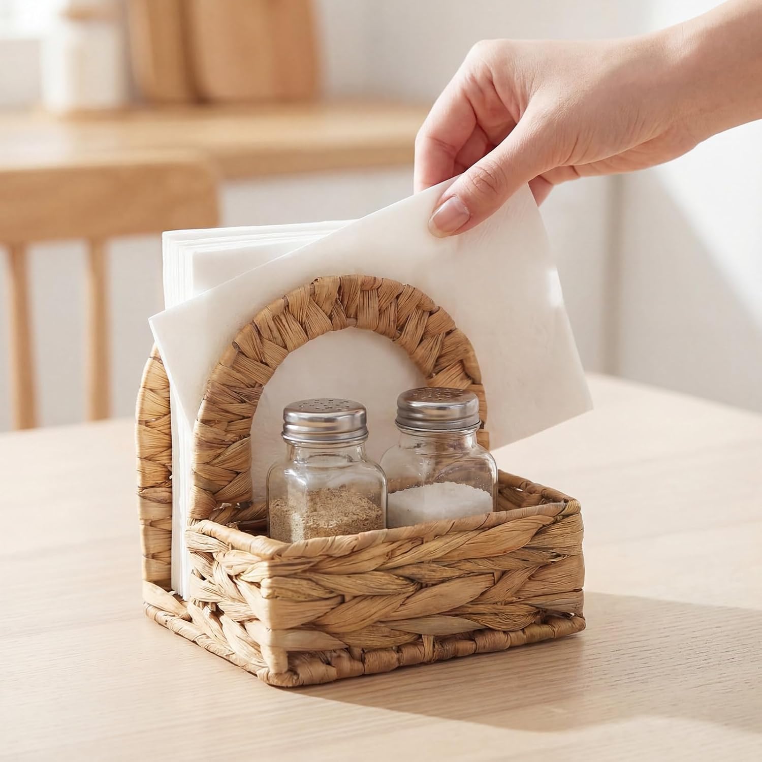 Napkin Salt Pepper Holder Napkin Holder for Salt Pepper Shakers Caddy / Water Hyacinth / Natural
