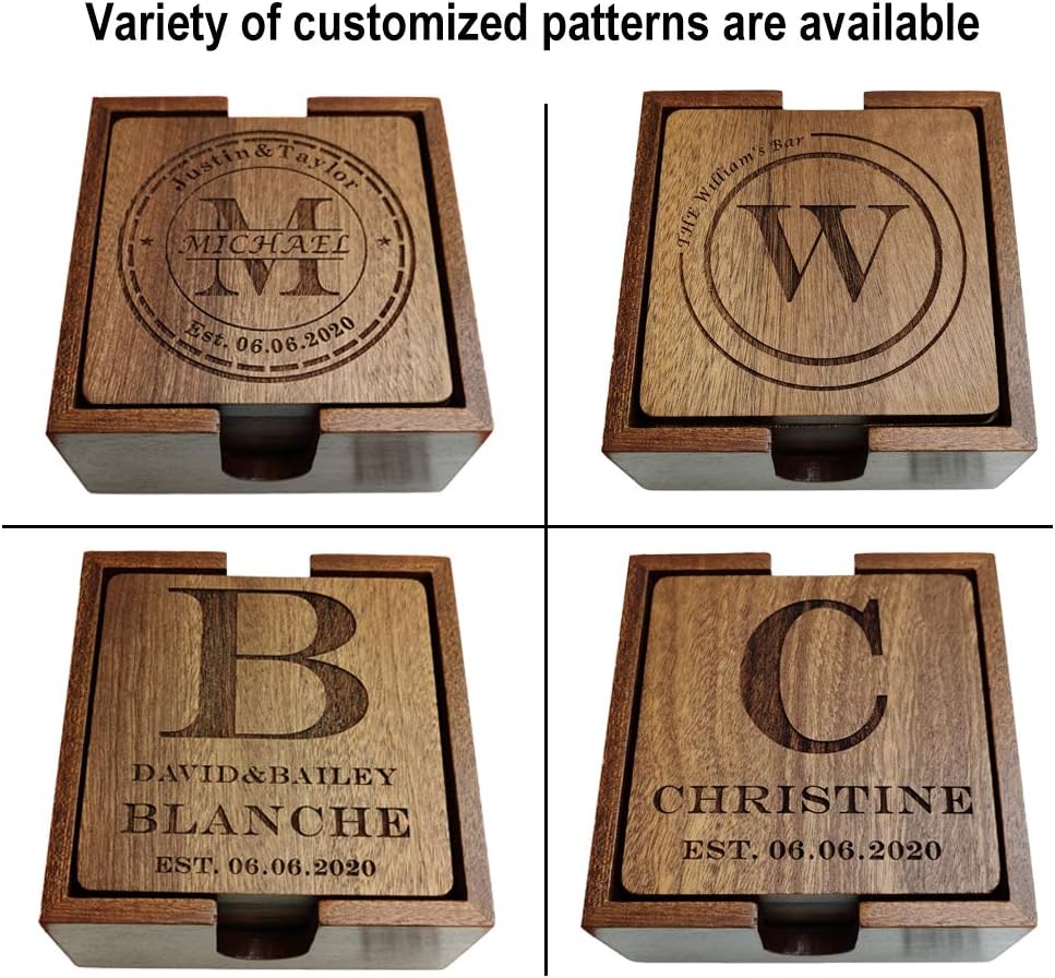 Holder / Custom Engraved Wood Coasters for Drinks / M