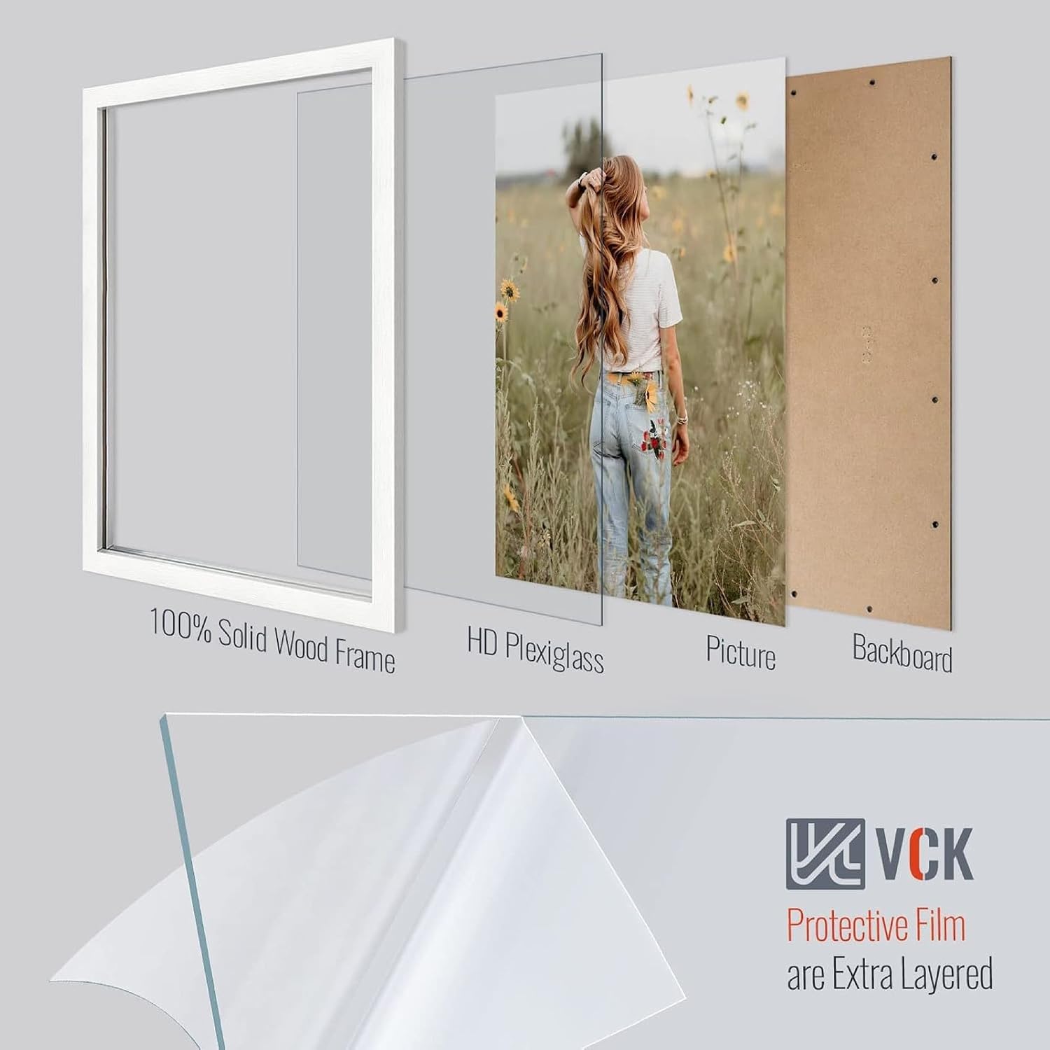 VCK 16x24 Frame White 4 Pack, Wide Thick Wood Border, for Poster/Prints | Exclusive Woodgrain, Wall Hanging, HD