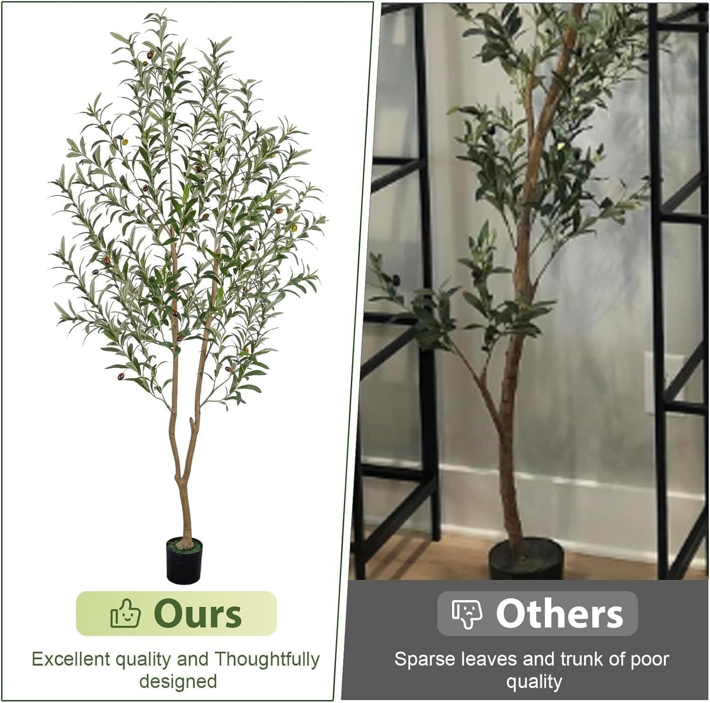 Artificial Olive Tree Indoor Tall Faux Olive Trees / 6FT / Black / 6 Inch