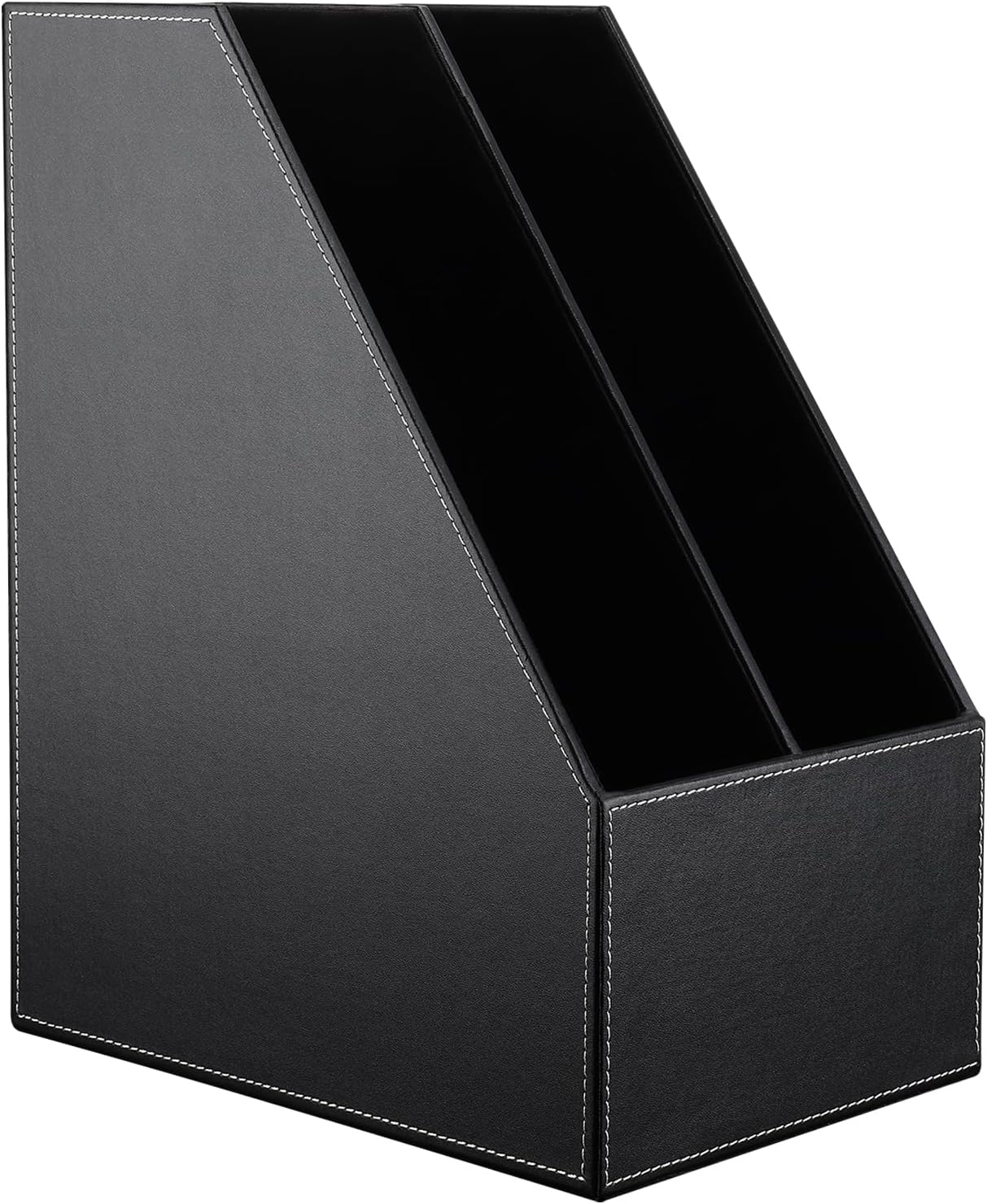 Wooden Leatherette Desktop File Folder Organizer and Document File Stand Journals Magazine Rack 2 Slots (black)