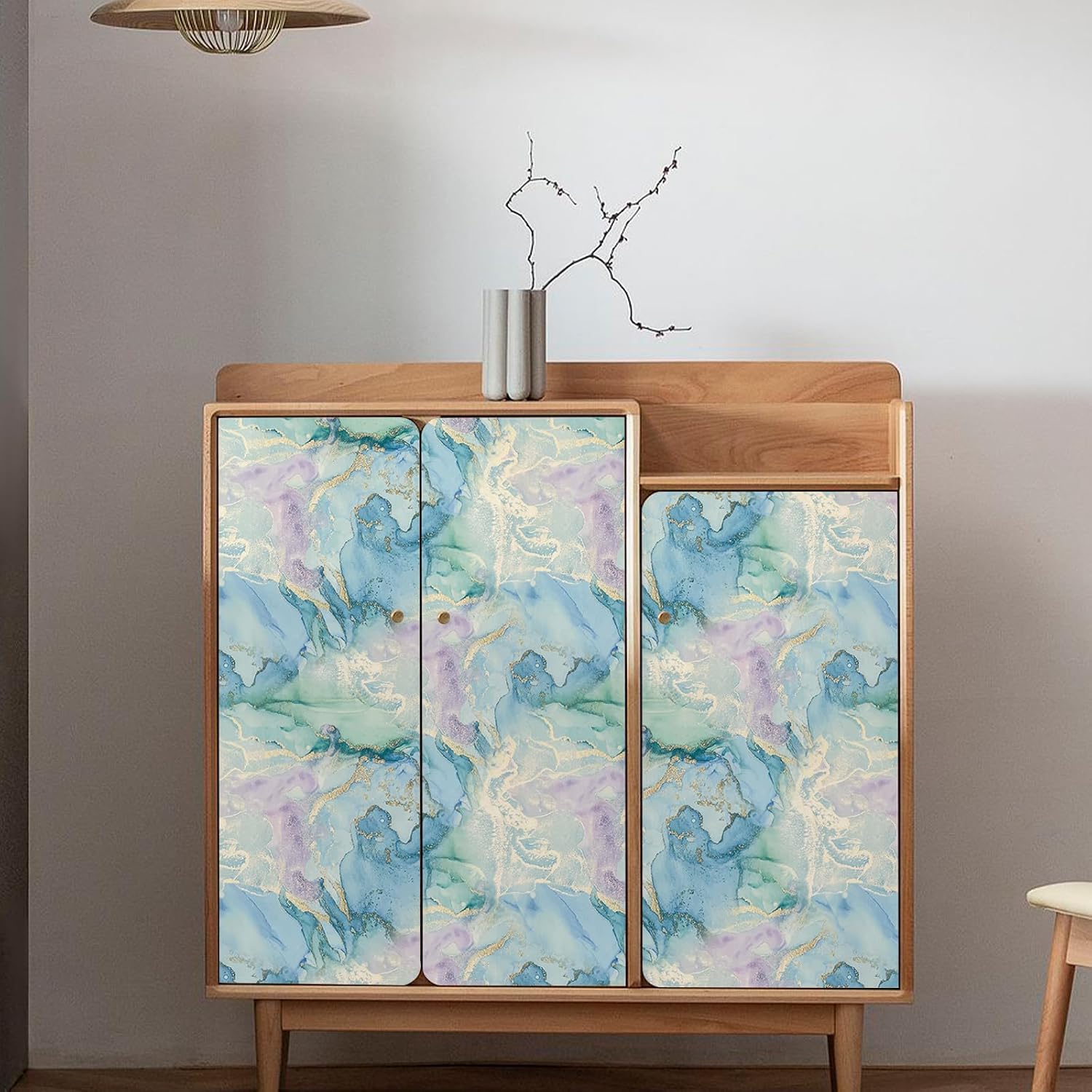 Watercolor Blue Gold Marble Peel and Stick Wallpaper Self / 17.7 x 118.1 / Mint Green and Gold