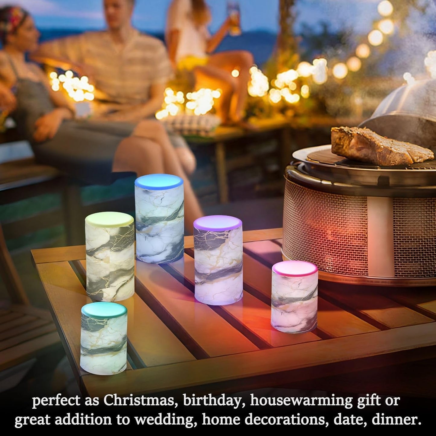 Flickering Flameless Candles, Golden White Black Marble LED Candles with Remote Timer, Set of 2 Battery Operated Candle