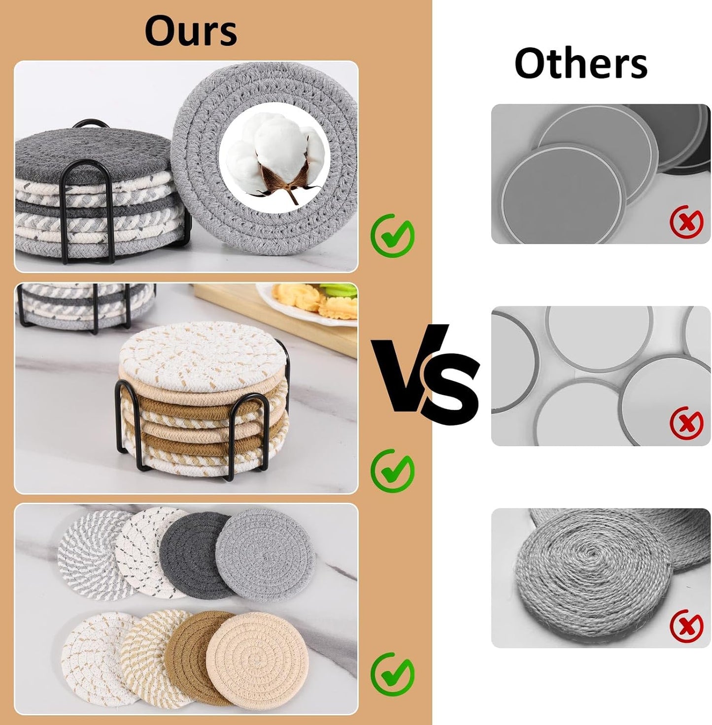 Holder / 8 Colors Absorbent Coasters Minimalist Cotton Woven Coaster / Set of 16