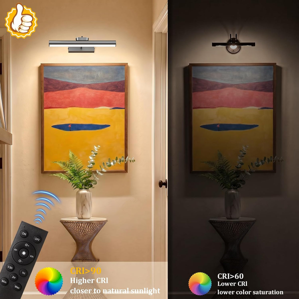 Picture Light for Wall, 4000mAh, 13.8 Inch, 2 Pack Grey | Cordless Rechargeable, LED Art Light with Remote, Dimmable 3