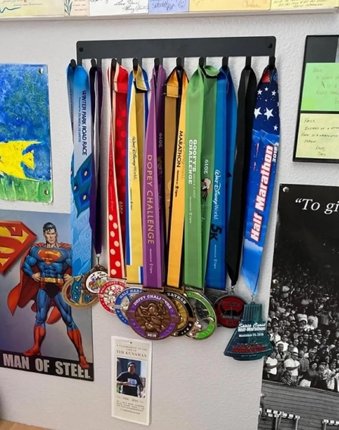 [Pack of 2] Plain Sports Medal Hanger Display 14.5 inches | Made in USA, 10 Hooks, Wall Mounted