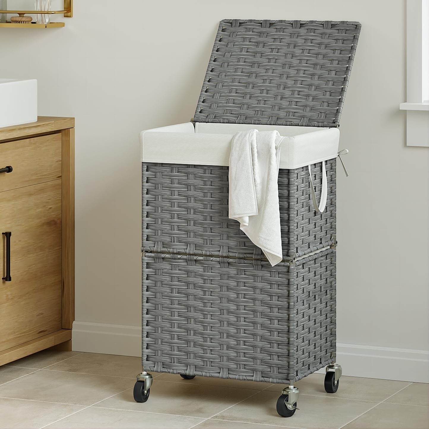 Rolling Laundry Basket / 90l / Grey