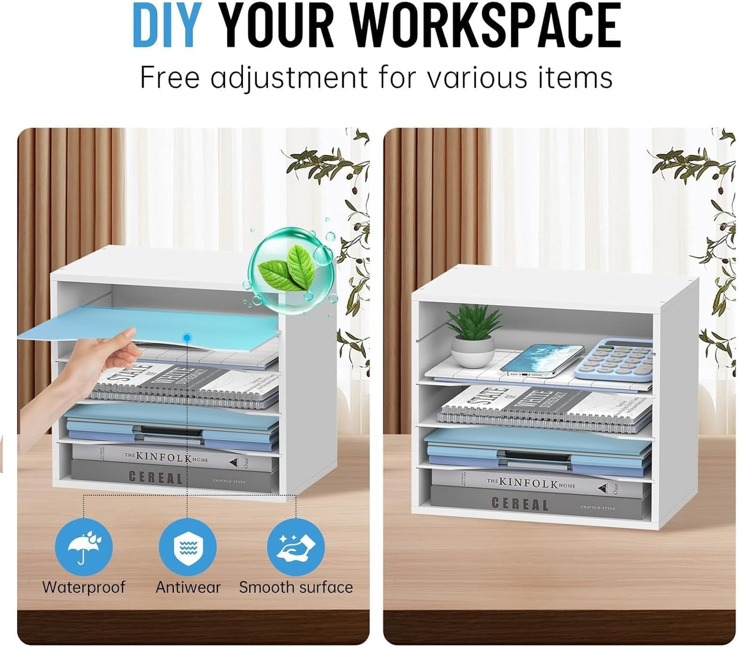 5-Tier Paper Organizer for Desk, Adjustable Mail Organizer, White | 5-Tier Paper Organizer and Mail Organizer for Desk