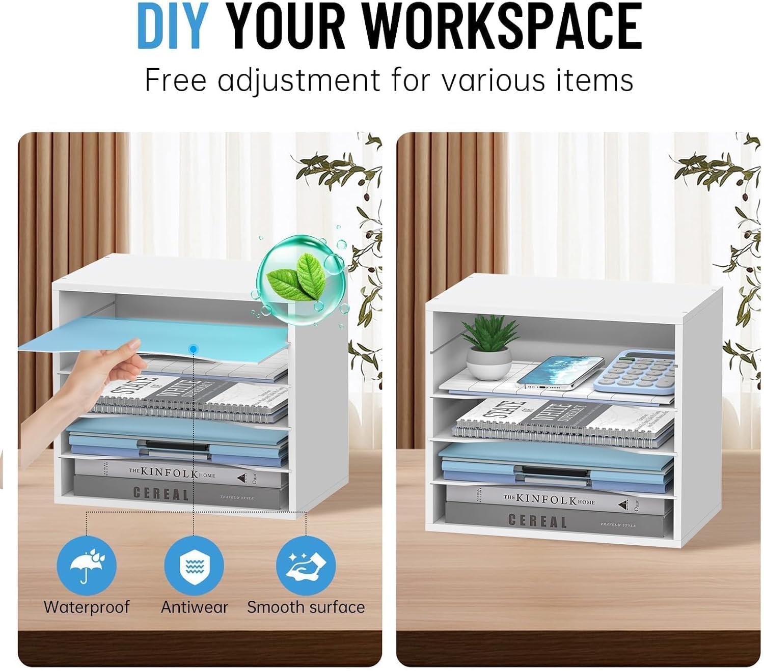 5-Tier Paper Organizer for Desk, Adjustable Mail Organizer, White | 5-Tier Paper Organizer and Mail Organizer for Desk