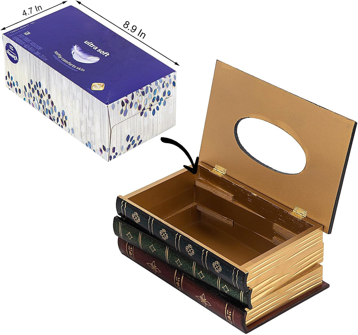 Crafted Classical Retro Wooden Antique Book Tissue Box Cover Rectangular Tissue Holder / Dark Green