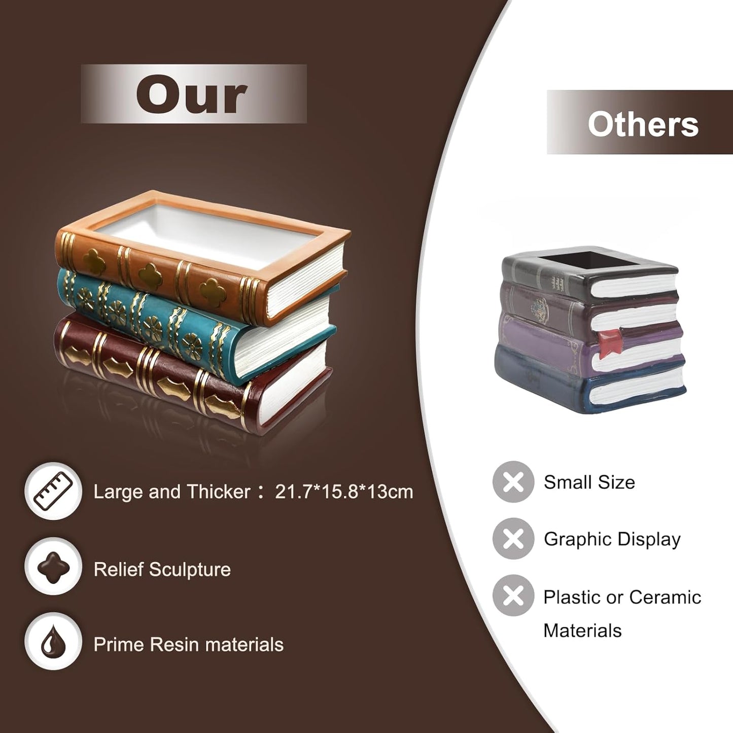 Book Flower Vase Stacked Books Shaped Flower Pot Book Planter Candy Bowl Snack Storage Box / Lighter