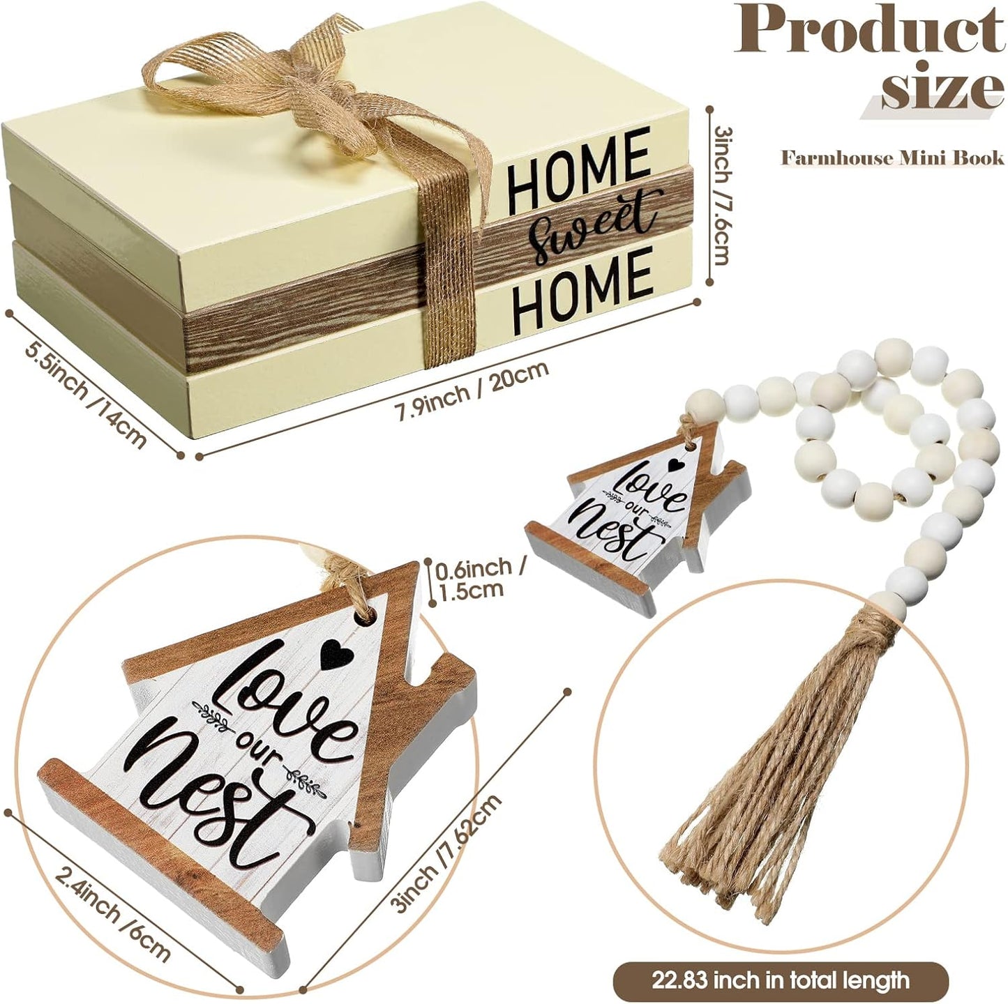 Wooden Farmhouse Decorative Books / Home Sweet / White / Set of 4