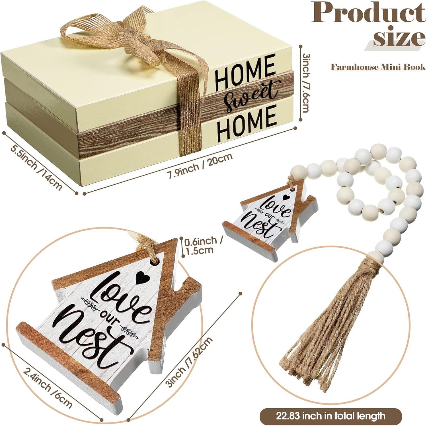 Wooden Farmhouse Decorative Books / Home Sweet / White / Set of 4