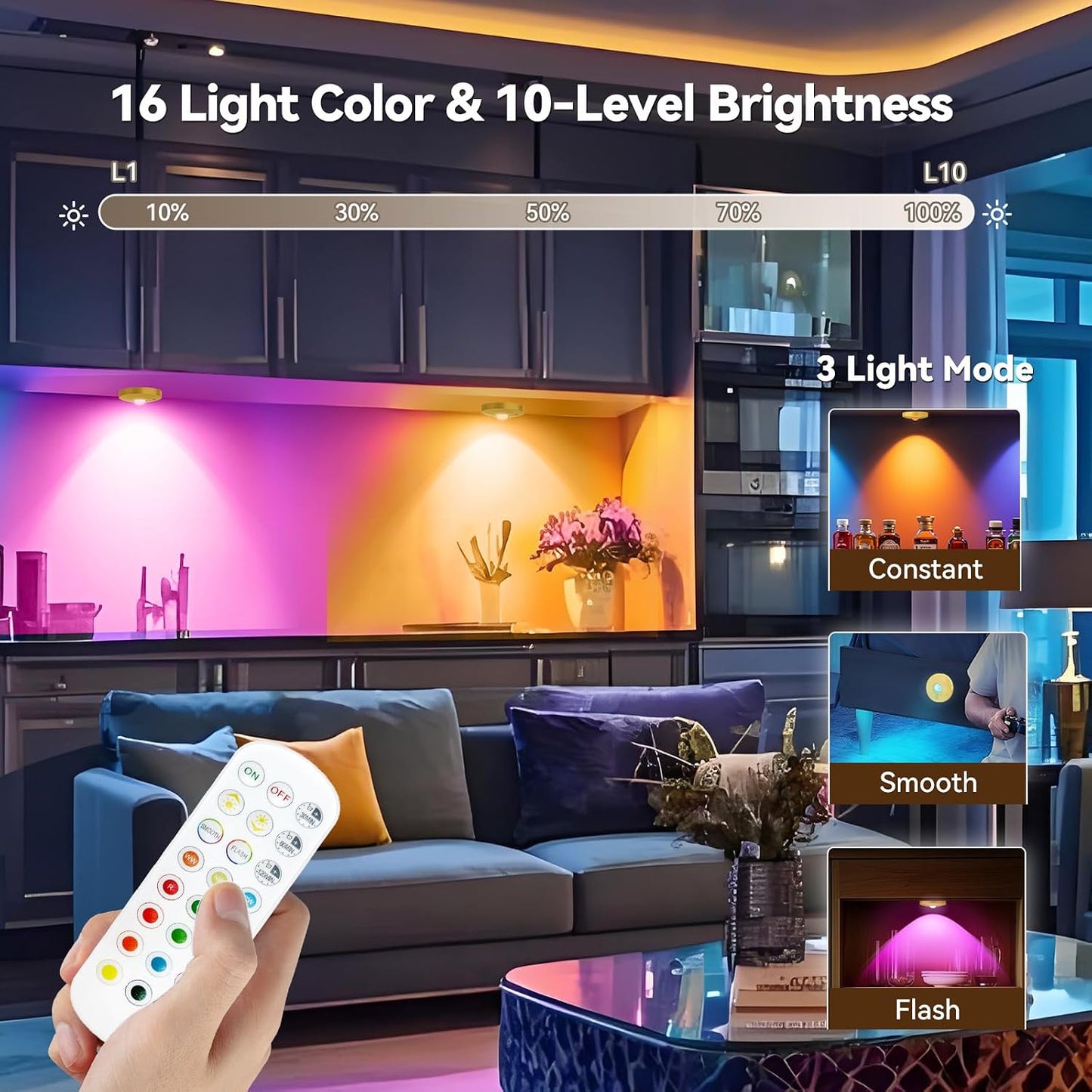 Rechargeable Puck Lights with Remote, 12 Pack Magnetic Under Cabinet Lighting, 1500mAh Battery Operated LED Tap Lights