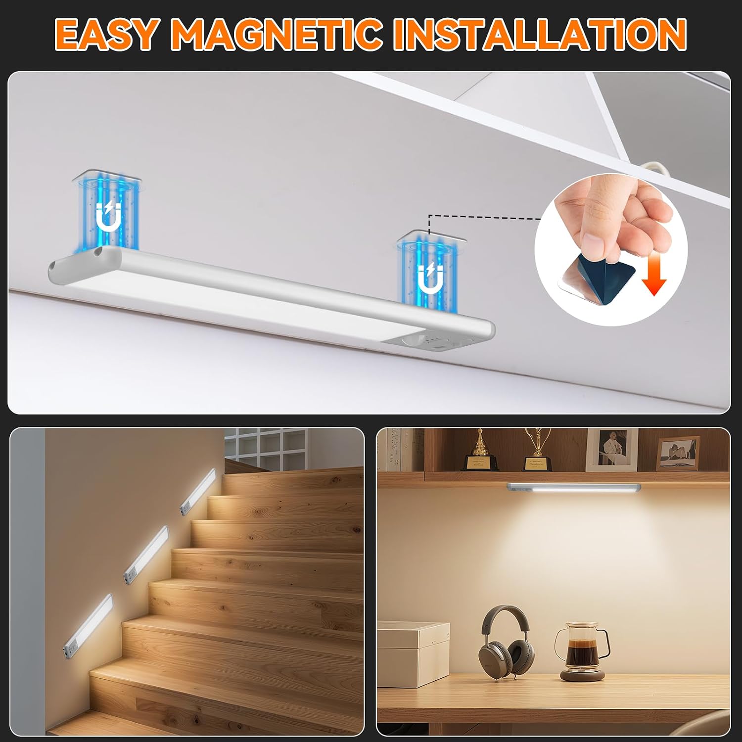 Under Cabinet Lighting Wireless, 15inch Motion Sensor Light Indoor, 3Pack | Rechargeable, 3 Color Temps, Dimmable