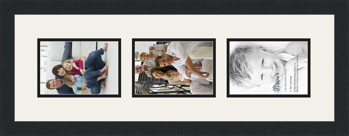 ArtToFrames Double-Multimat-138-61/89-FRBW26079 Collage Photo Frame Double Mat with 3-5x7 Openings and Satin Black
