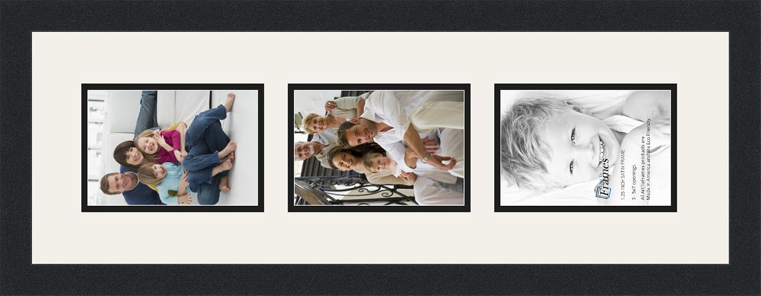 ArtToFrames Double-Multimat-138-61/89-FRBW26079 Collage Photo Frame Double Mat with 3-5x7 Openings and Satin Black