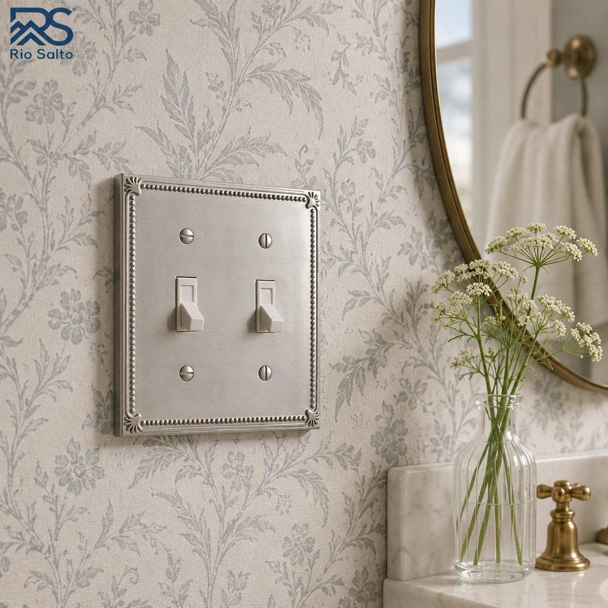 Rio Salto Brushed Nickel Decorative Double Toggle Light Switch Cover Plate 2 Pack Silver 2 Gang Switch Plate Flip