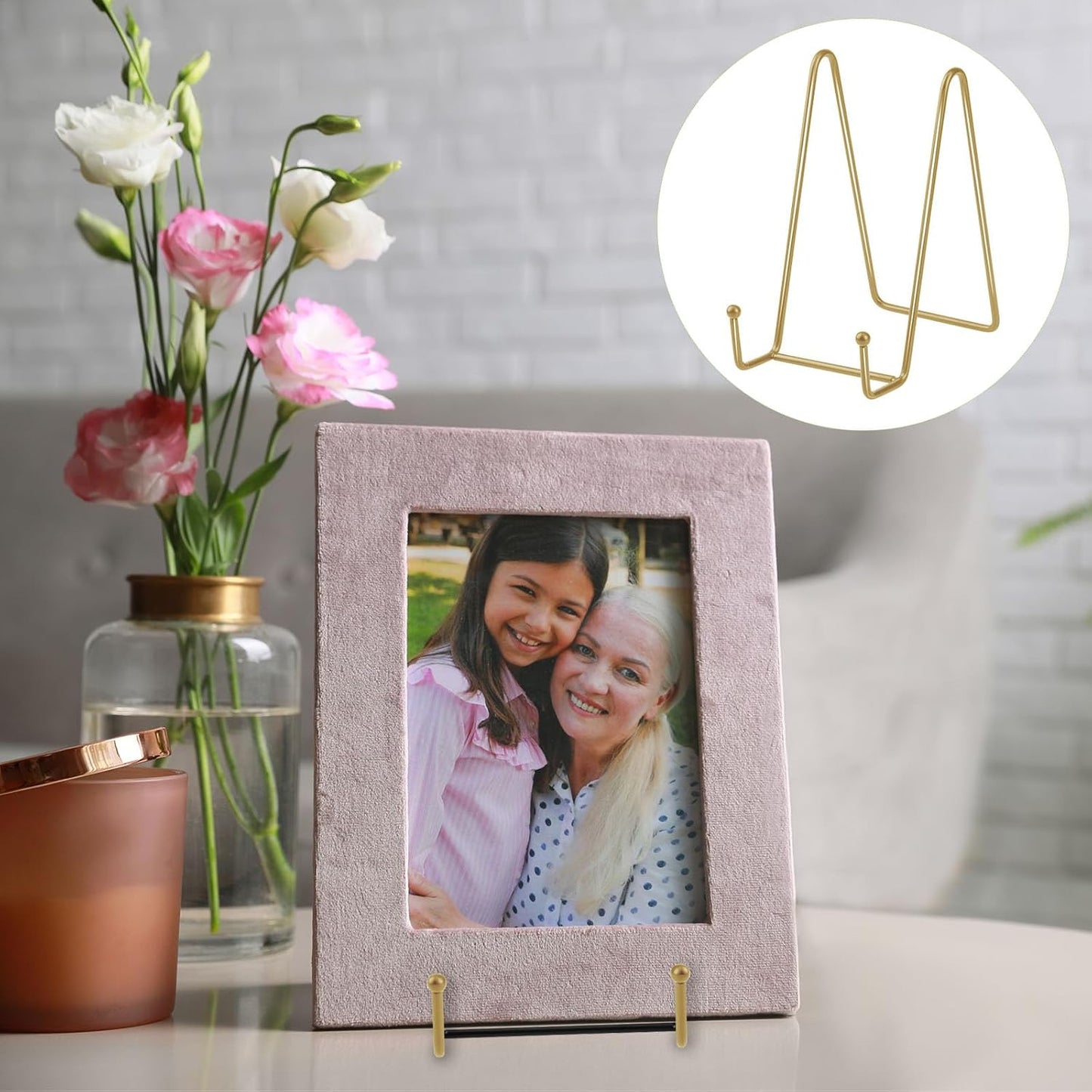 Metal Frame Plate Holder Display Stand and Easel / Brass Gold / 4 Inch / Set of 20