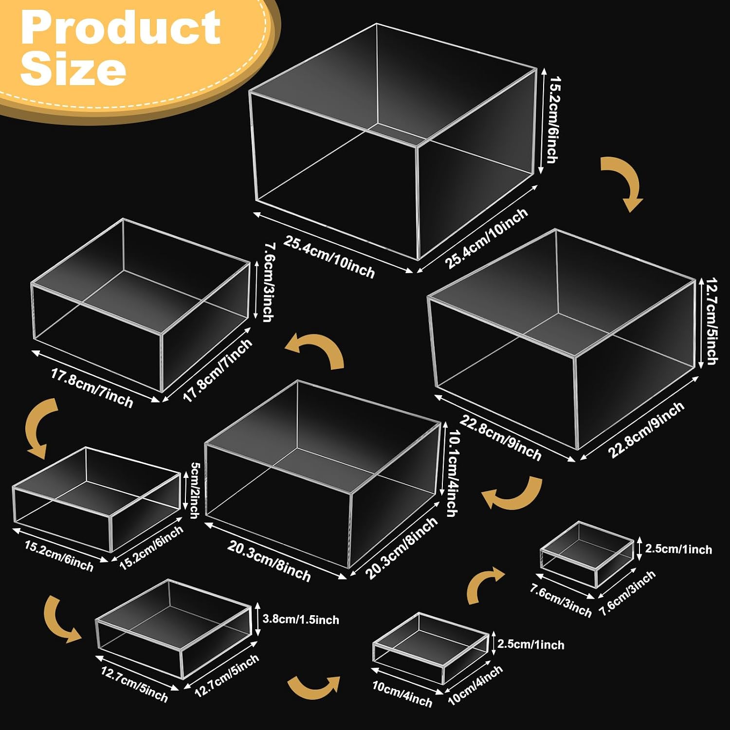 8 Pack Acrylic Buffet Display Risers for Food Jewelry,Clear,Flat | 3-10 Inch Cube Boxes with Hollow Bottoms, Clear