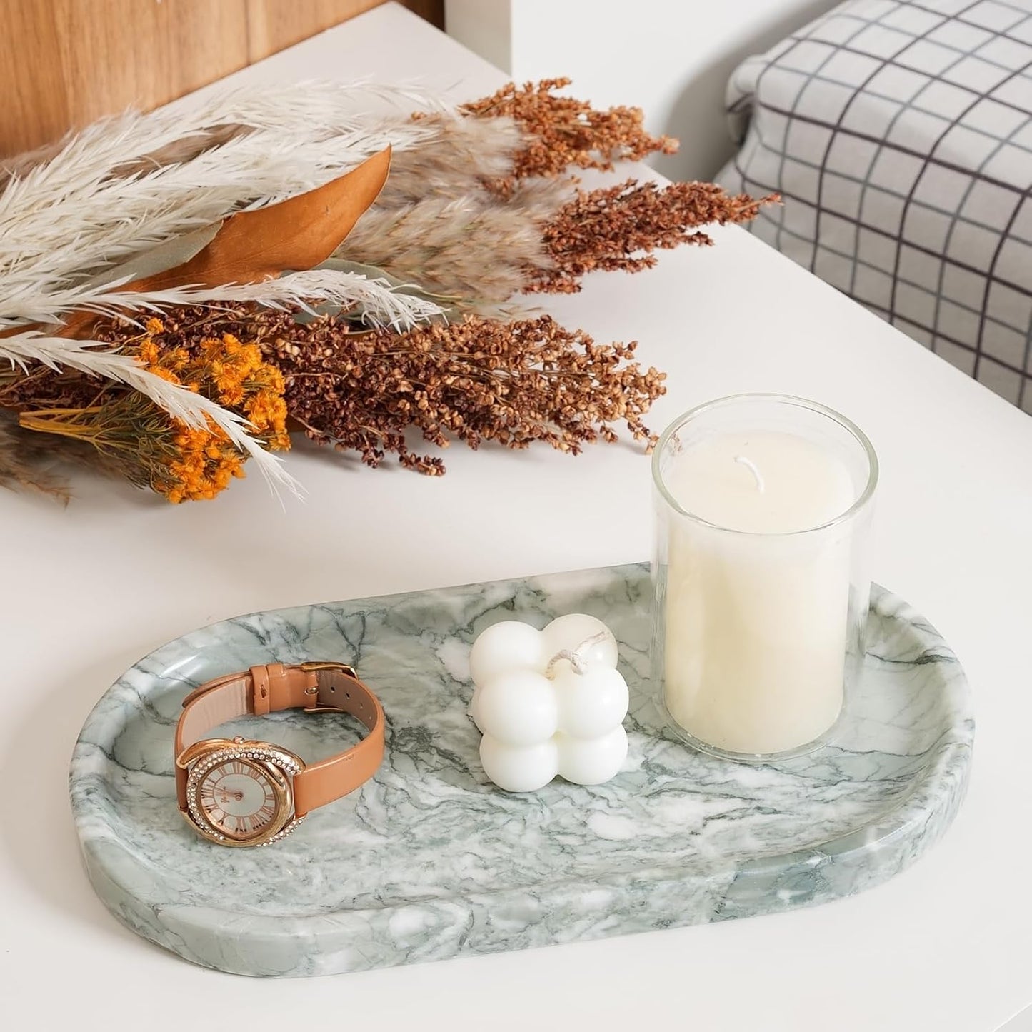 Natural Marble Decorative Tray / Light Green / 10 x 5 x 0.7