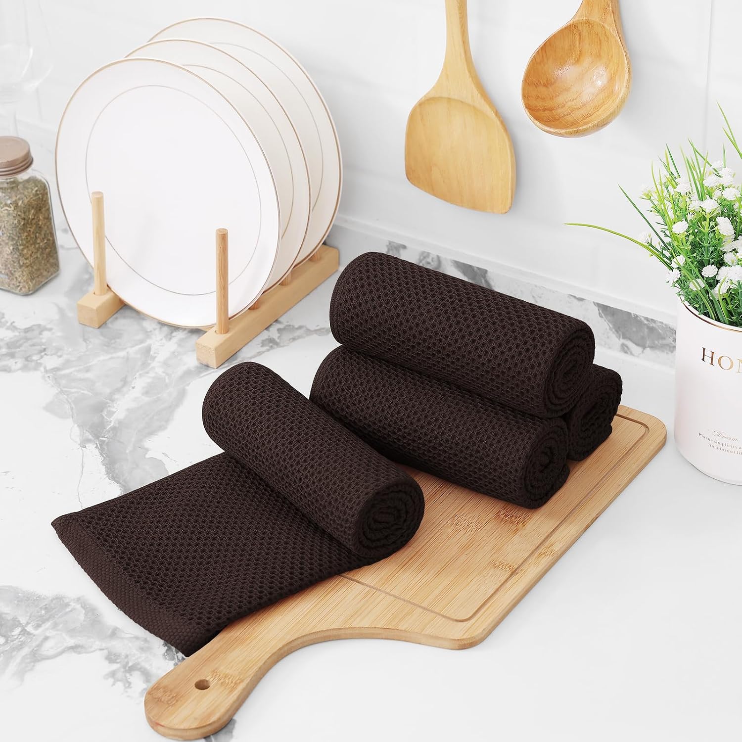 Kitinjoy Cotton Waffle 12-Pack Kitchen Towels, 13" x 28", Blackish Green | Super Soft, Ultra-Absorbent, Fast Drying