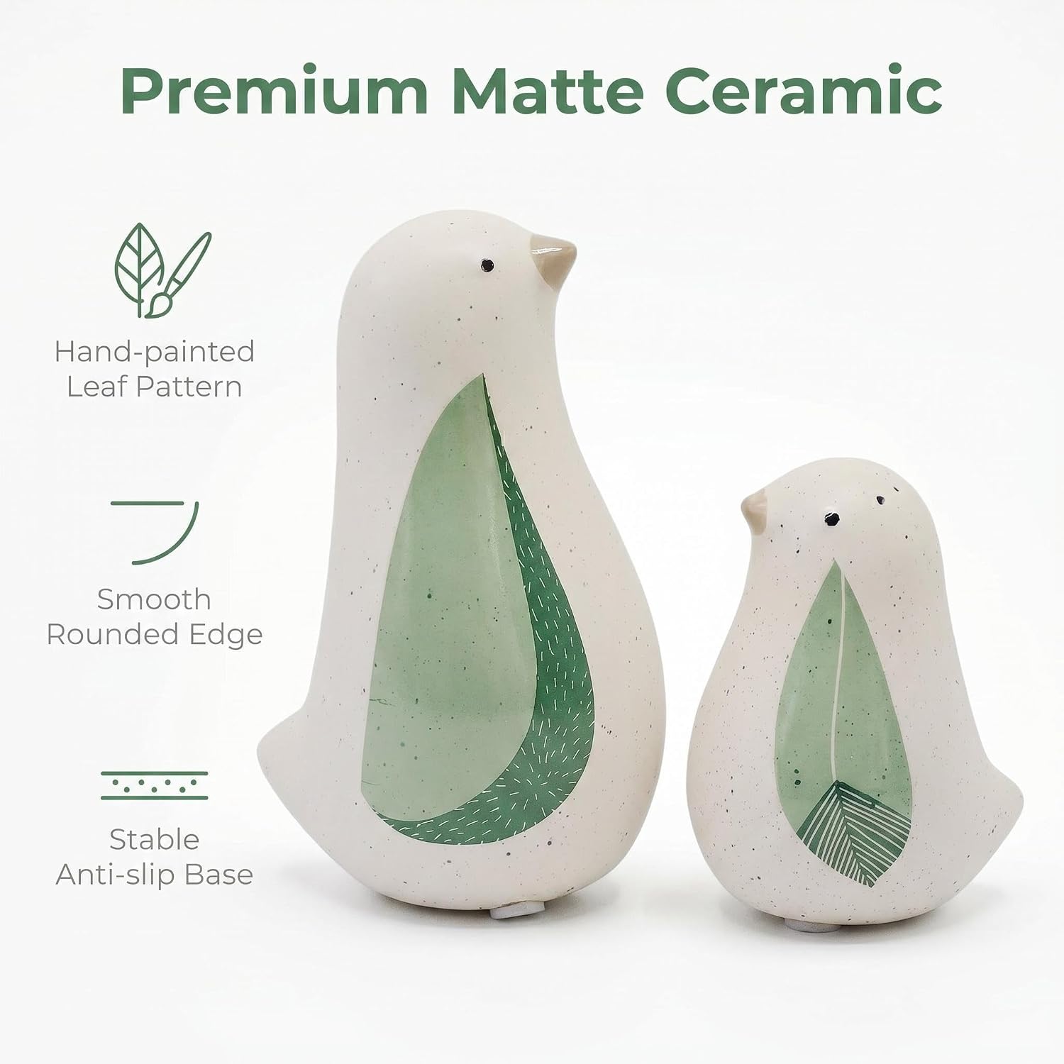 Modern Farmhouse Leaf Bird Statues Decorations / Green / Set of 2