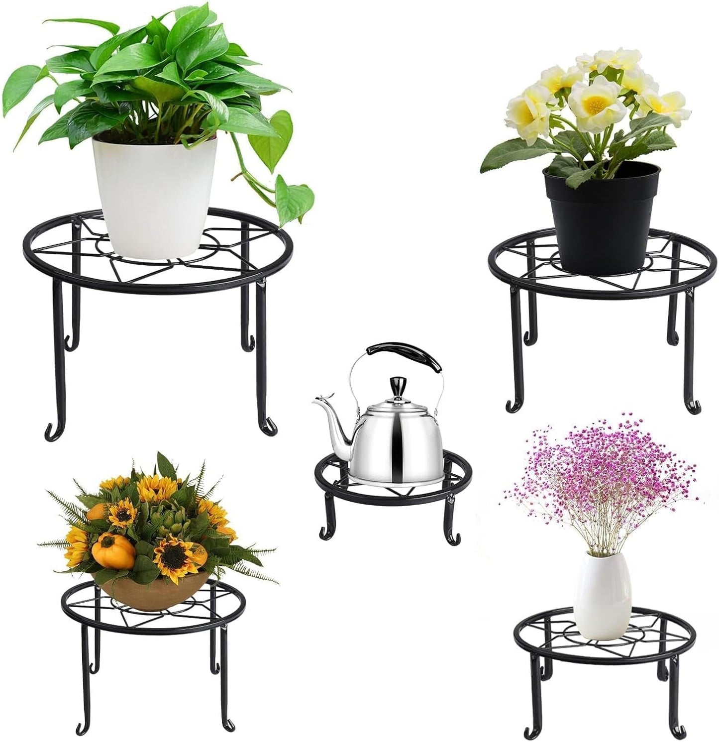 5 Pack Metal Plant Stands,Heavy Duty Potted Holder for Flower Pot,Indoor Outdoor Metal Rustproof Iron Garden Container