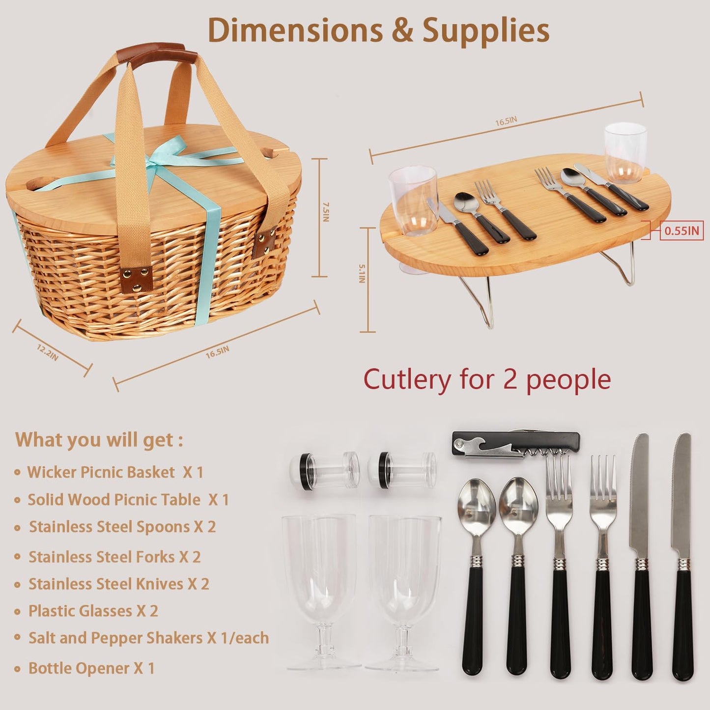 Wicker Picnic Basket Set for 2 / 2 Person / Green
