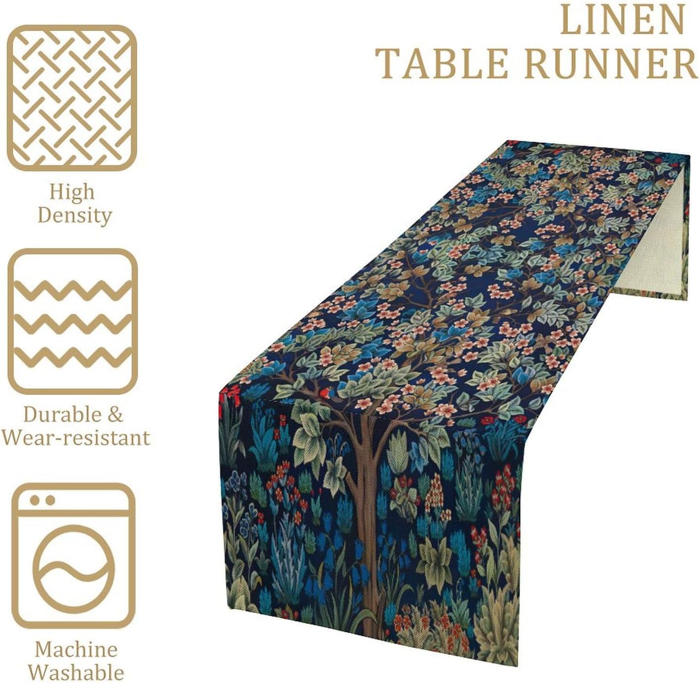 William Morris Floral Table Runner William Morris Art Retro Design Pattern Printed Linen Table Runner for Home Kitchen