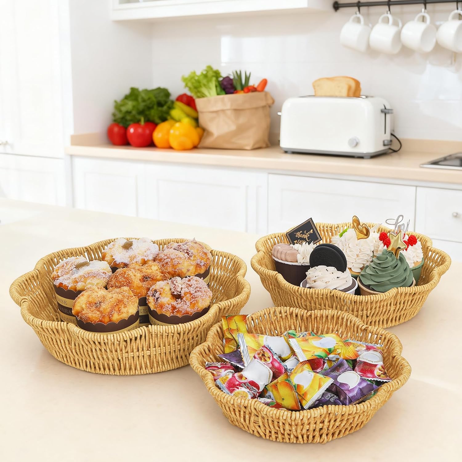 Poly Wicker Bread Baskets / Set of 3