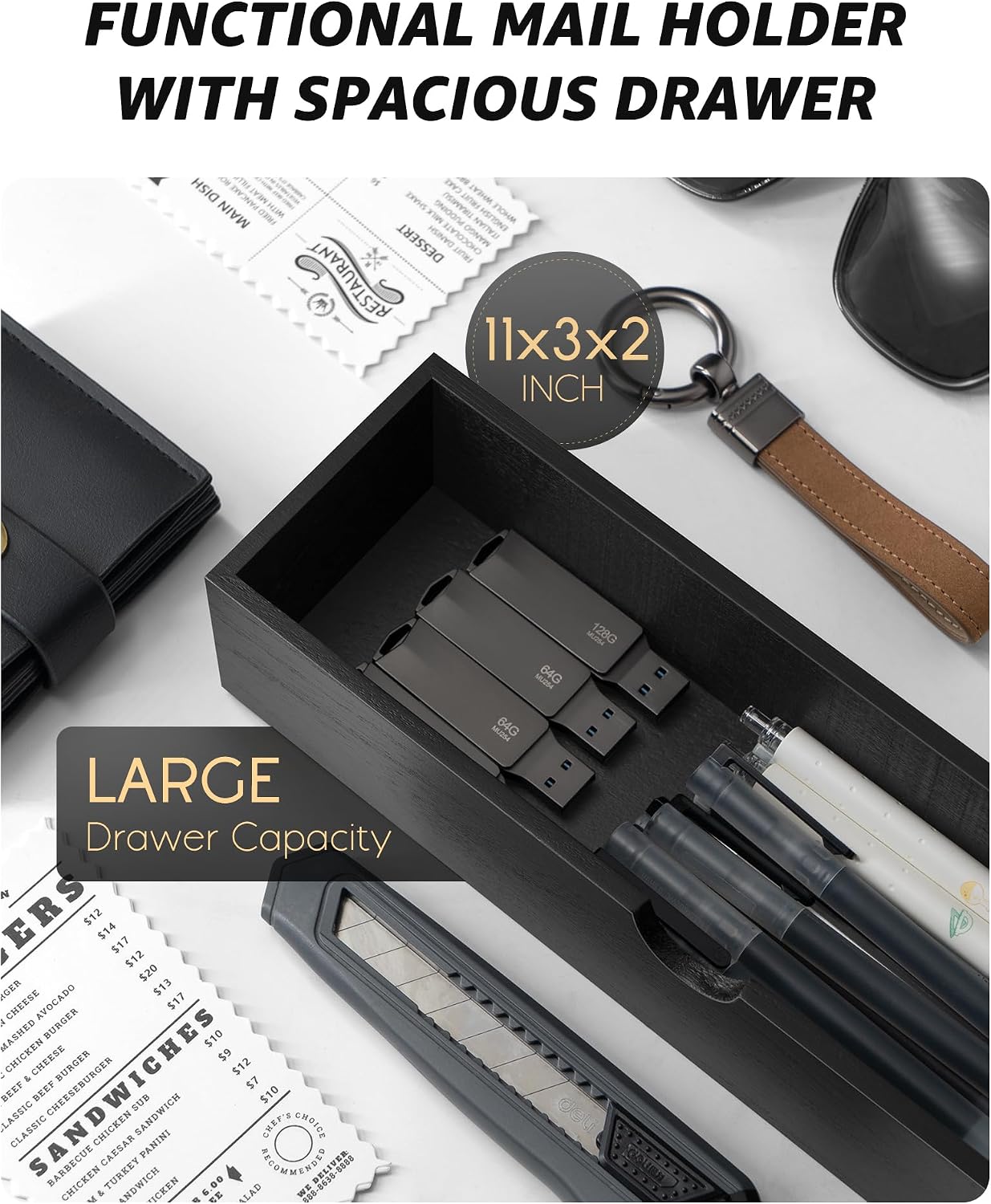 Wood Key Holder Wall Mount / Black