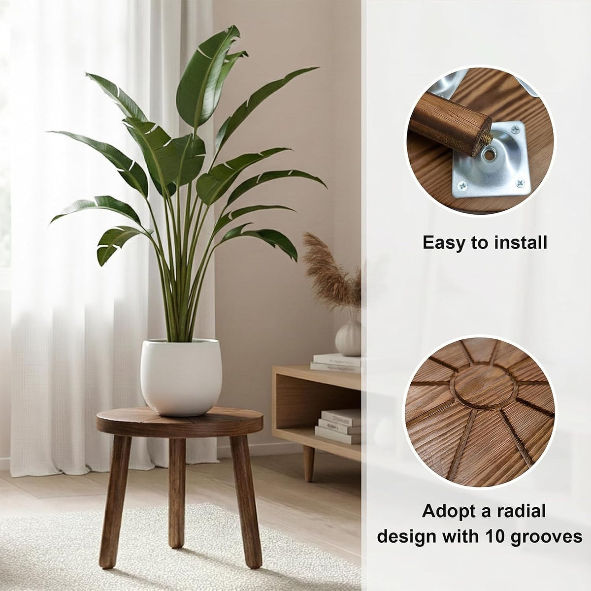 Wood Plant Stands 5-Pack Indoor, Plant Stool, Dark Brown | Premium carbonized pine with moisture-resistant, burr-free