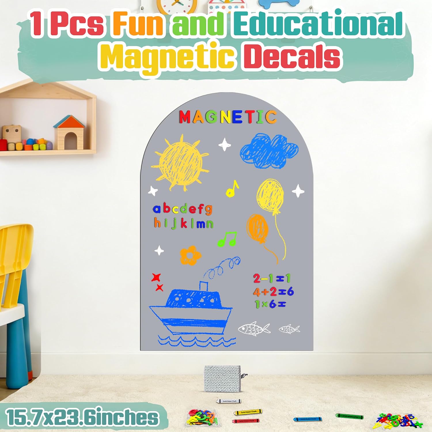 Arch Magnetic Wall Decal Grey Magnet Chalk Board Peel and Stick Self Adhesive Magnetic Play / Gray