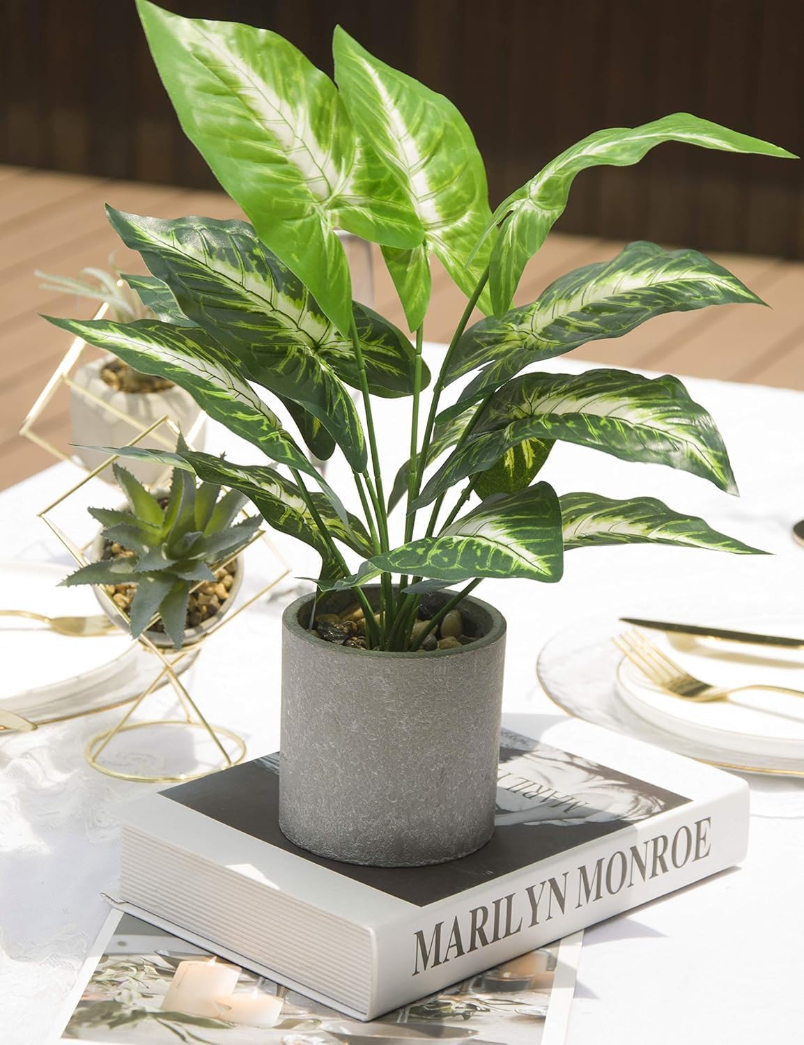 Der Rose 16" Small Fake Plants Artificial Tropical Faux Plants Indoor