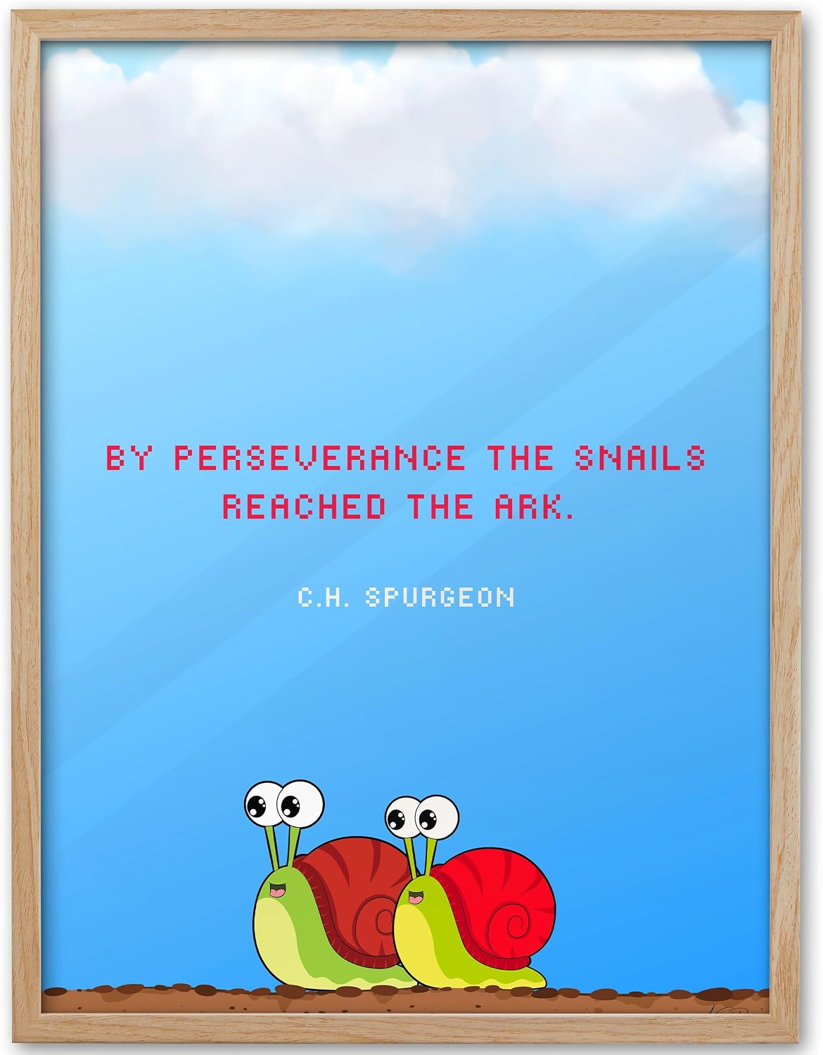 KensTro 12x16 Oak Framed Spurgeon Perseverance Snail Wall Art