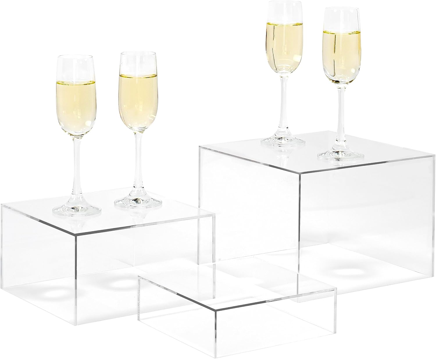 Red Co. Set of 3 Crystal Clear Acrylic Cube Display Nesting Risers with Hollow Bottoms, Transparent