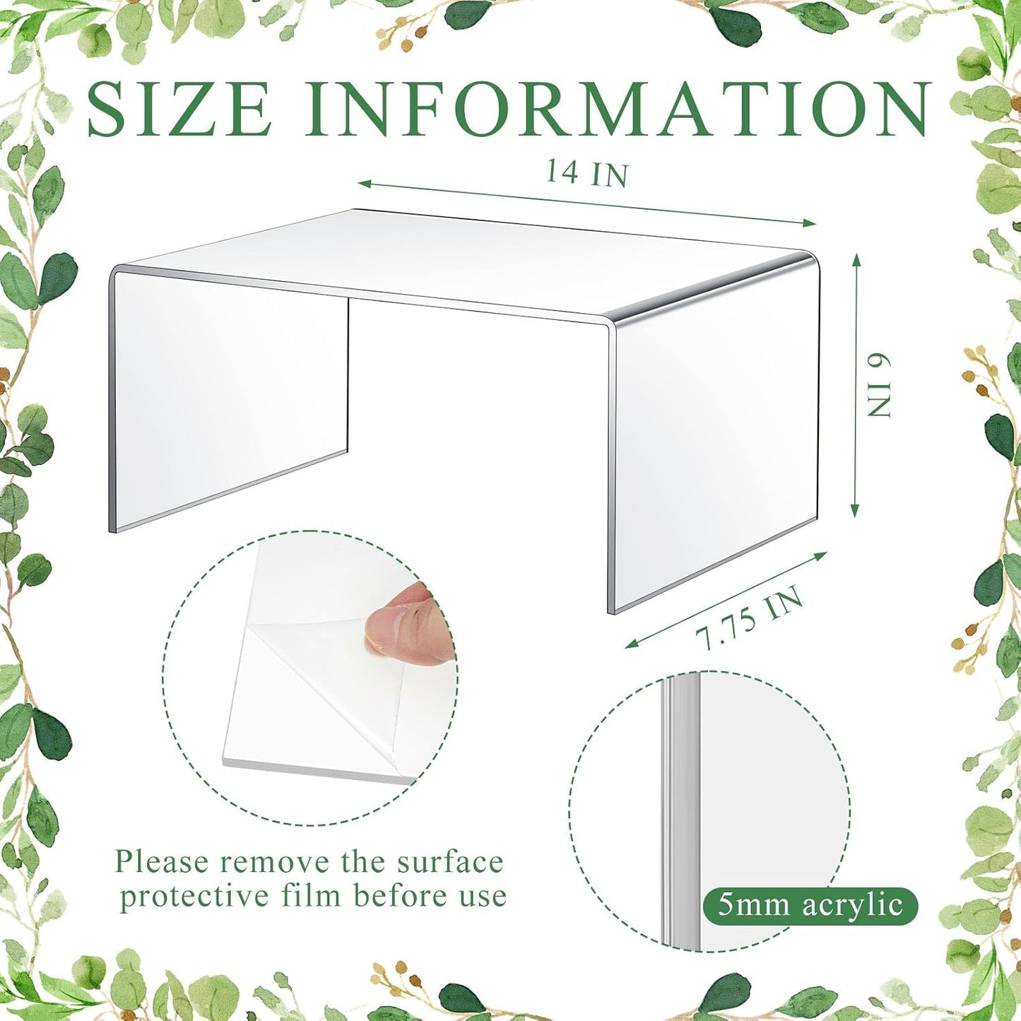 RattanView 2 Pcs 14 Inch Large Acrylic Risers Display Stands 5 mm Thick Acrylic Shelf Riser Showcase for Collectibles