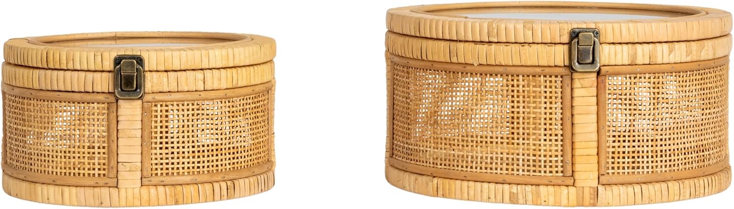 Rattan and Bamboo Nestable Round Storage / Natural / Set of 2
