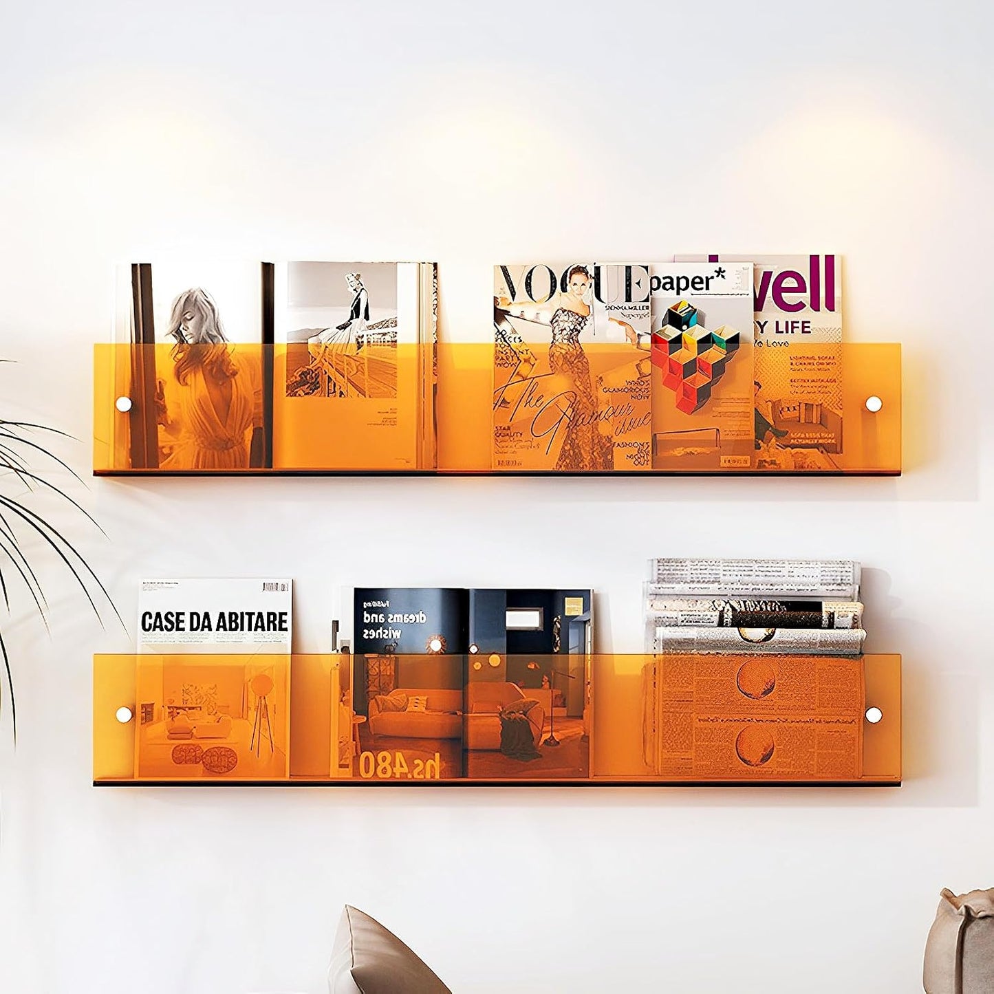 ROYALITA 2-Pack Acrylic Magazine Holder Brochure Holder, Orange 24 Inch | Record Magazine Rack, Fashion Floating