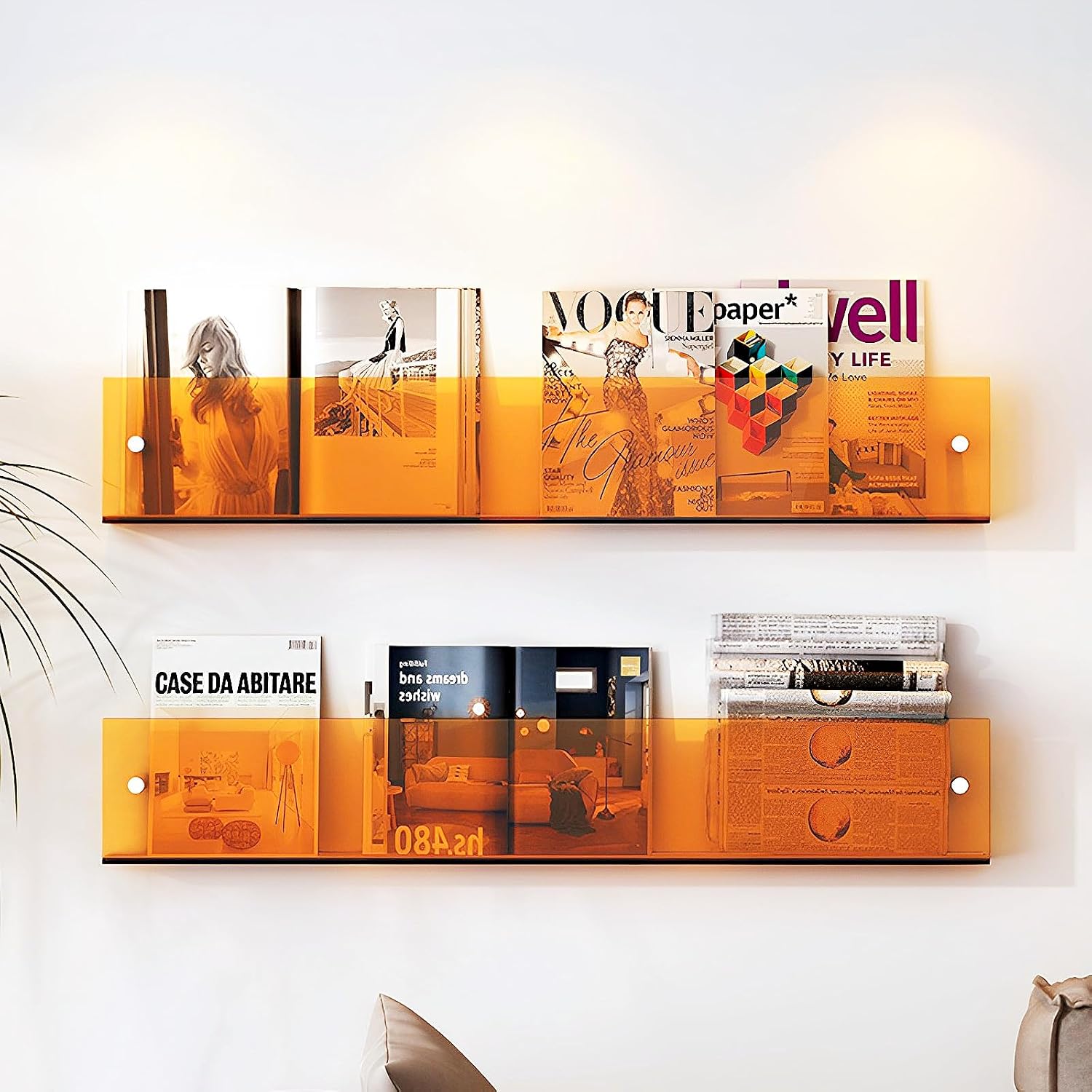 ROYALITA 2-Pack Acrylic Magazine Holder Brochure Holder, Orange 24 Inch | Record Magazine Rack, Fashion Floating