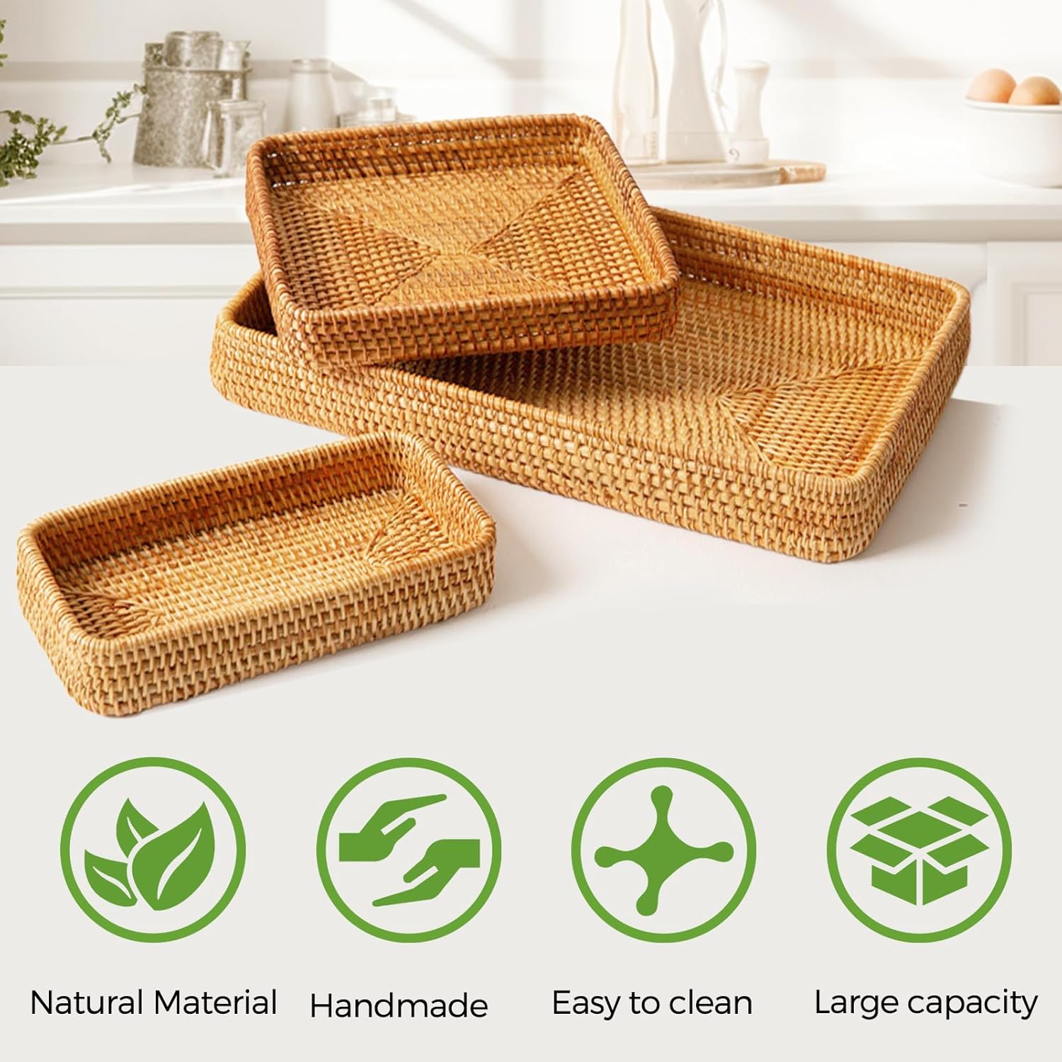 Rattan Serving Tray / Natural / Set of 3